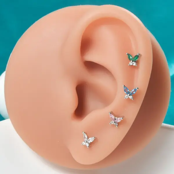 Wholesale 1 Piece Ear Cartilage Rings & Studs Artistic Butterfly 304 Stainless Steel Turquoise Zircon Inlay Turquoise Zircon