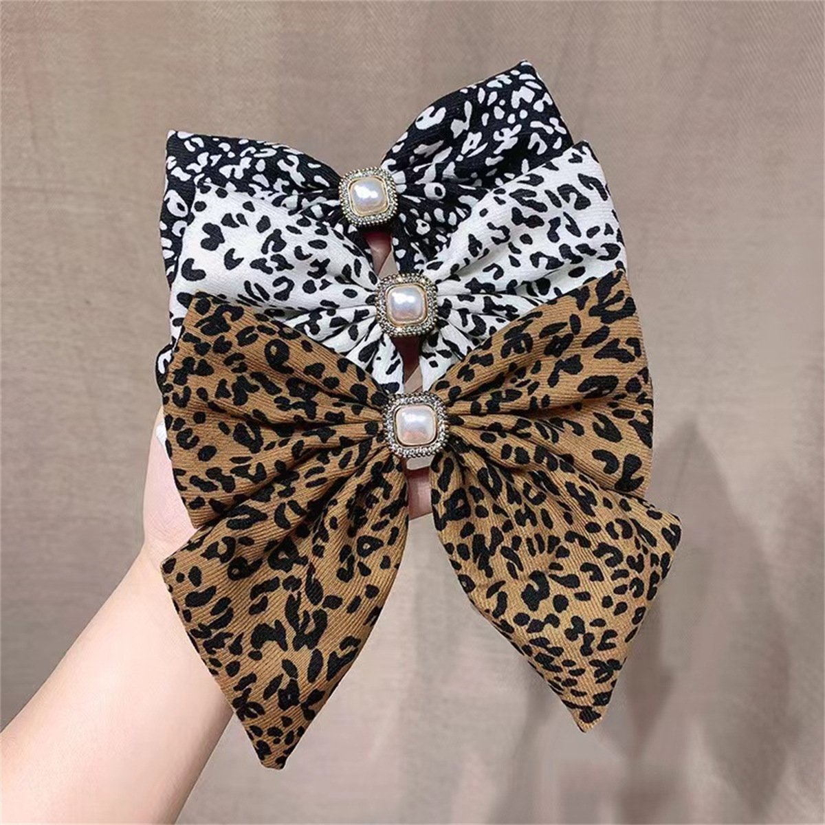 Wholesale Cross-border Explosions Leopard Element Fabric Bow Hairpin Bohemian Hair Aessories Women's nytail Spring Clip Hair