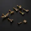 Wholesale Fashion Leaf Round Stainless Steel Inlaid Zircon Eyebrow Nails Ear Studs 1 Piece