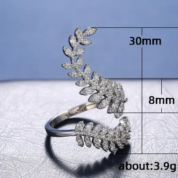 Wholesale New Ladies Zircon Ring Silver-plated Creative Plant Leaves Ring Copper Jewelry