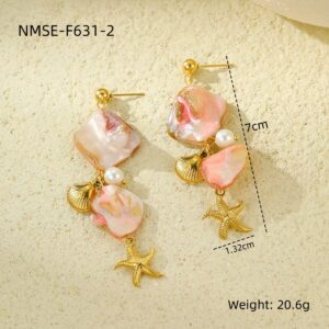 Nmse-f631-2 pink starfish earrings / 18K