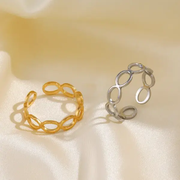 Wholesale PVD Coated 18K Gold Plated Oval 304 Stainless Steel Simple Style Waterproof Non Tarnish Open Rings