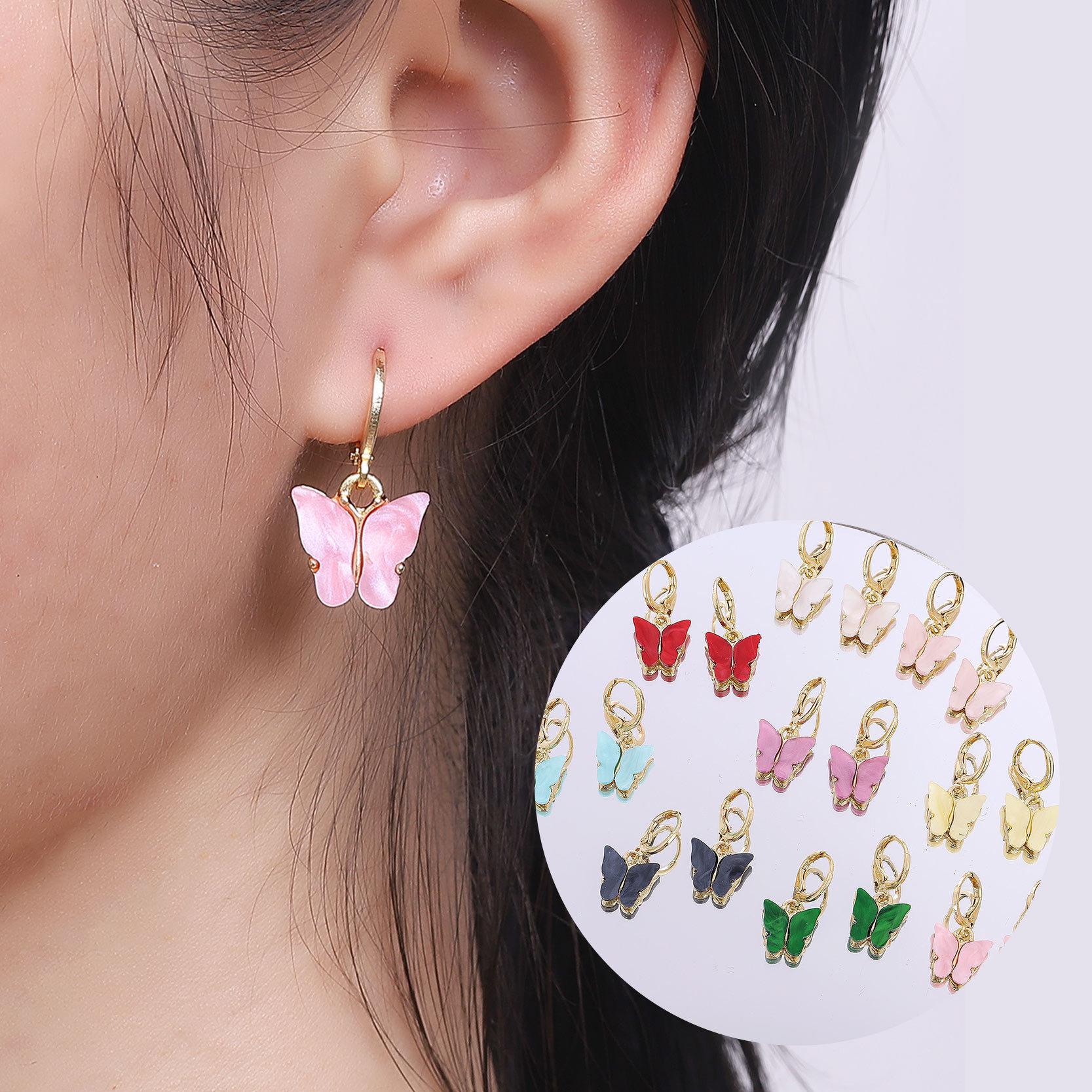Wholesale Korean version of new earrings fashion color acrylic butterfly earrings earrings small fresh sweet colorful earrings earrings