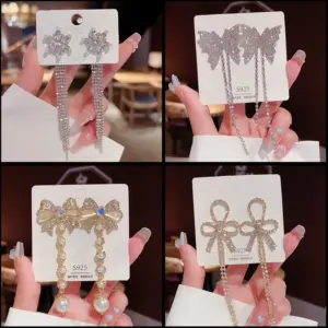 Wholesale Fashion Flower Butterfly Bow Knot Copper Inlay Artificial Pearls Zircon Drop Earrings 1 Pair