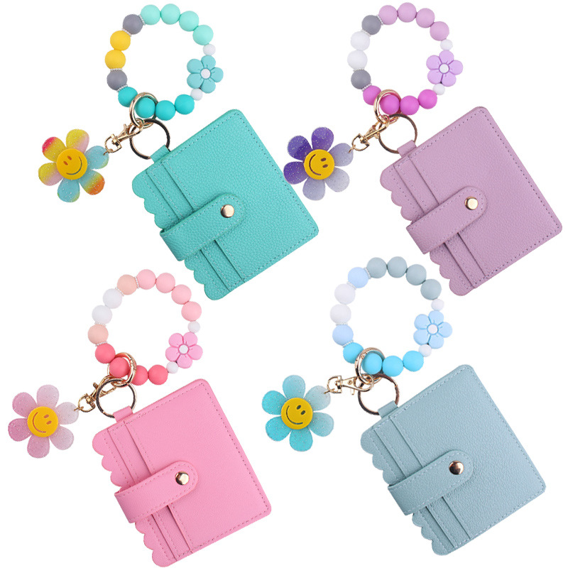 Wholesale New Cartoon Suower Flower Card Holder Jewelry Beaded DIY Silicone Bracelet Bracelet Wallet Keychain Pendant