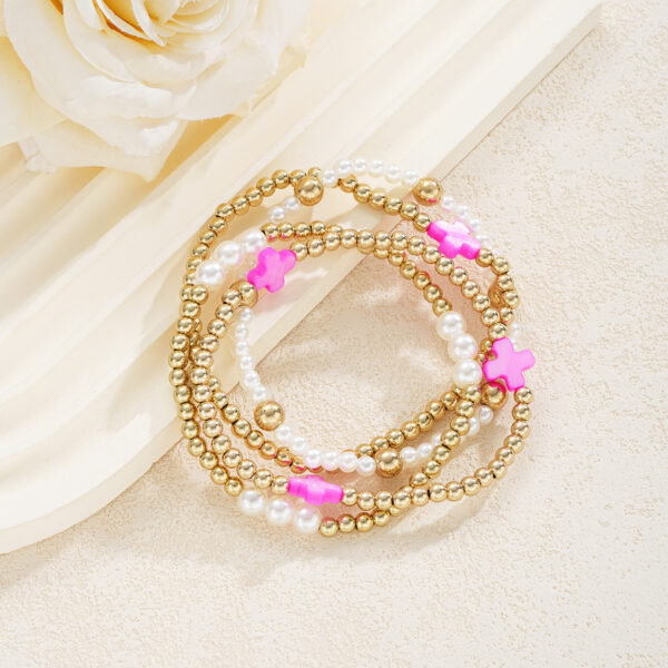 Wholesale Cross-border New Bohemian CCB Beaded Cross Bracelet 4-piece Set Stretch Faux Pearl Beaded suit