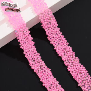4 rose pink rice beads / 1.5cm double-layer hot melt adhesive, colorful 3mm rice bead adhesive strip