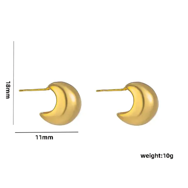 Wholesale PVD Coated Real Gold Plated C Shape Geometric Stainless Steel Casual Elegant Waterproof Non Tarnish Ear Studs