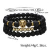 Wholesale Cross-border New 6/8mm Black Frosted Volcanic Stone Beaded Bracelet Set Combination Lion Head Elastic Bracelet Bracelet