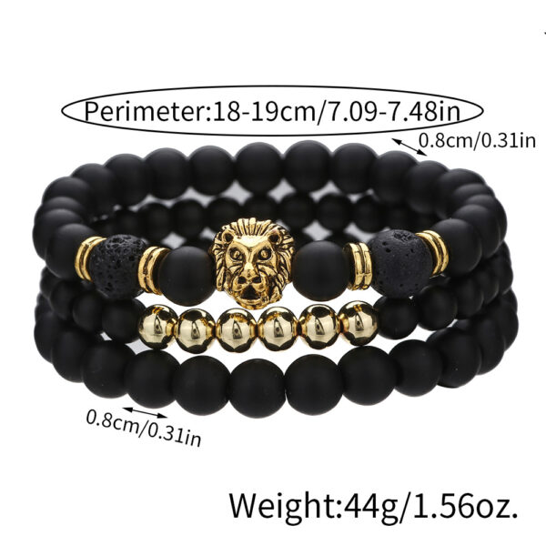 Wholesale Cross-border New 6/8mm Black Frosted Volcanic Stone Beaded Bracelet Set Combination Lion Head Elastic Bracelet Bracelet