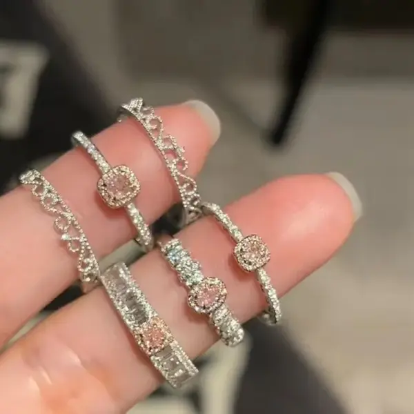 Wholesale Elegant Sweet Oval Crown Copper Plating Inlay Rhinestones Open Rings