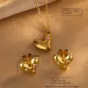 Wholesale Electroplating PVD Coated 18K Gold Plated Imitation Heart Shape 304 Stainless Steel Sweet Simple Style Classic Earrings Necklace Jewelry Set