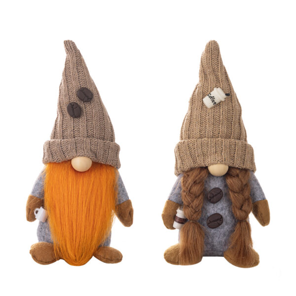 Wholesale Doll holding a coffee cup with black and white knitted pointed hat decoration