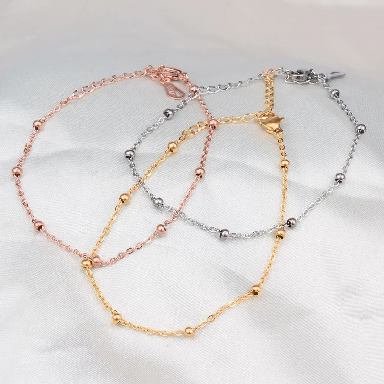 Wholesale Heart 304 Stainless Steel Titanium Steel Waterproof Non Tarnish No Inlaid PVD Coated Real Gold Plated 18K Gold Rose Gold Plated Unisex Ankle