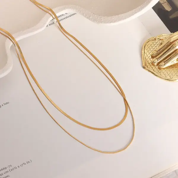 Wholesale Retro Style Double Layer Snake Bone Chain Necklace Titanium Steel Jewelry