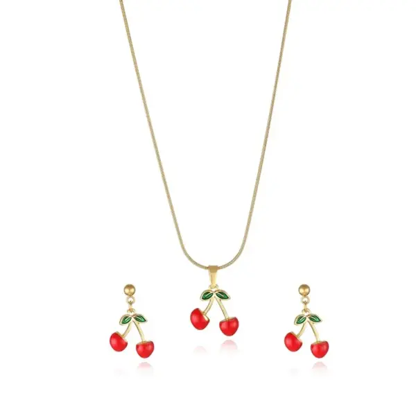 Wholesale Jewelry Sweet Cherry Strawberry 304 Stainless Steel Enamel Plating Earrings Necklace Snake Chain