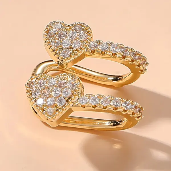 Wholesale Double Heart Shaped Earrings For Women With Embedded Zirconia Suitable For Daily Wear Office Parties Engagement Gifts