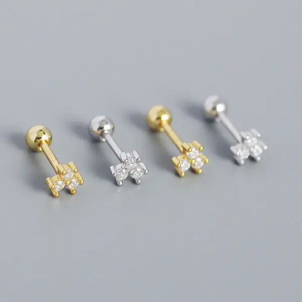 1 Pair 925 Sterling Silver Zircon Geometric Ear Studs