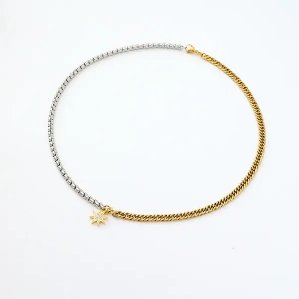 Wholesale 304 Stainless Steel Copper Star Oval PVD Coated 18K Real Gold Plated Retro Luxurious Gold Silver Pendant Necklace