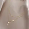 304 Stainless Steel Cross PVD Coated Zircon Real Gold Plated 18K Gold Simple Style Waterproof Non Tarnish Cross Chain Lobster Trigger Clasp Closure Gold Pendant Necklace