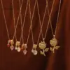 Wholesale Vacuum Plating 16K Gold Plated 18K Gold Plated Sunflower Heart Shape 304 Stainless Steel Sweet Commute 304 Stainless Steel Lobster Trigger Clasp Closure Pendant Necklace