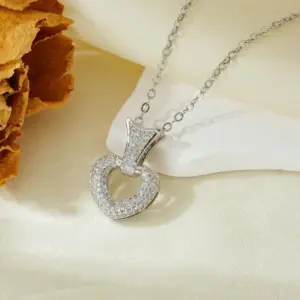Silver Full Diamond Heart Hollow Necklace T021