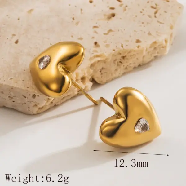 Wholesale 1 Pair Basic Sweet Heart Shape 304 Stainless Steel Zircon 18K Gold Plated Ear Studs