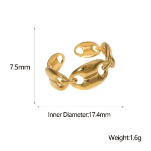 PVD Coated Real Gold Plated Geometric Stainless Steel Fashion Waterproof Non Tarnish Open Ring