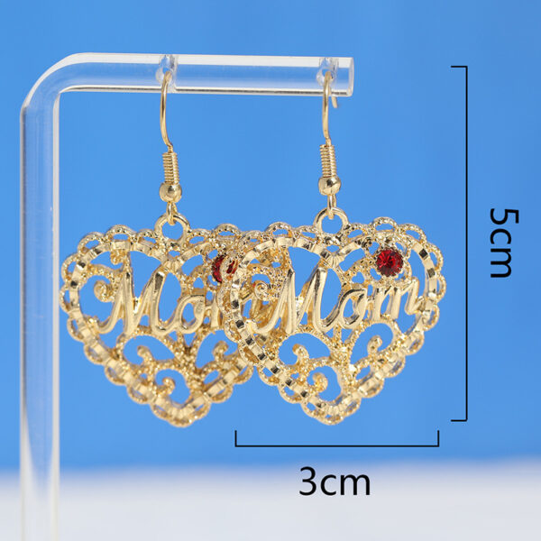 Wholesale Hollow Love Earrings MOM Pendant Red Set Gemstone Fashion Elegant Sweet Earrings Mother's Day Gift