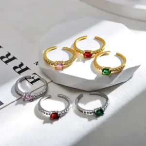 Wholesale Copper Gold Plated Simple Style Inlay Rectangle Zircon Open Rings