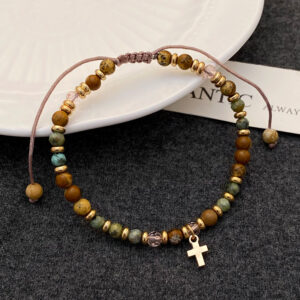 Natural semi-precious stone bracelet with gold beads and spacers ~ 3840