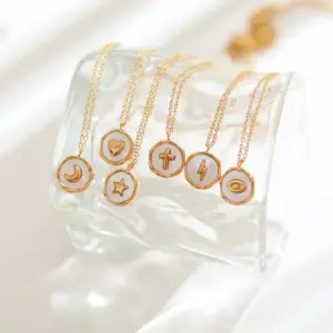 Stainless Steel Moon Heart Shape Electroplating Shell 18K Gold Plated Casual Elegant Indentation Plating Inlay Gold Pendant Necklace