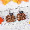 Wholesale Thanksgiving Leopard Print Pumpkin Pendant Wooden Double-Sided Earrings