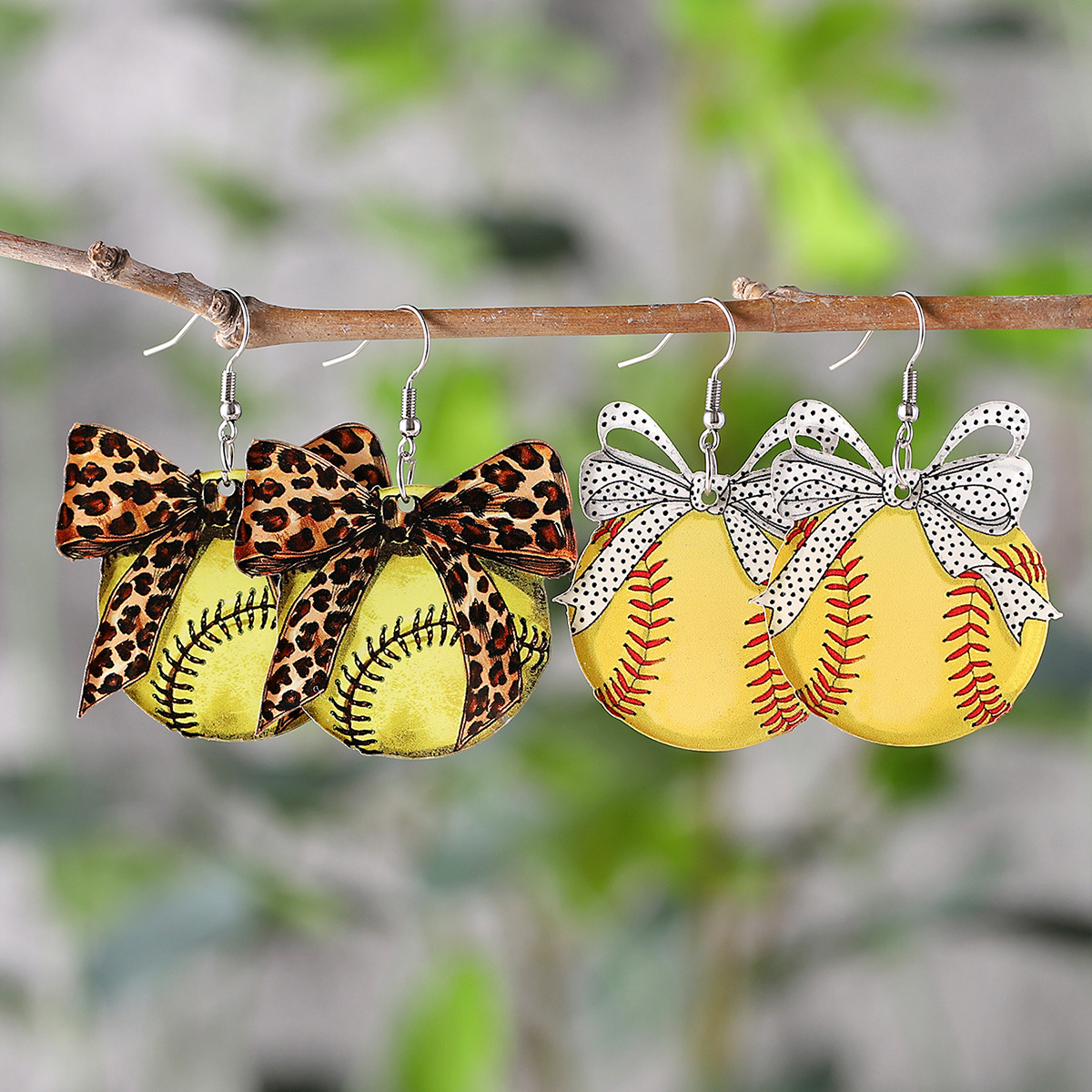 Wholesale Cross-border New Srts Style Baseball Softball Western Style Leopard Print lo Dot Bow Pendant Earrings Acrylic Earrings