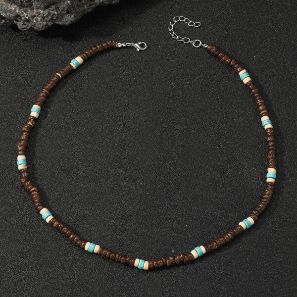 Wholesale fashion Men's hip hop bohemian style turquoise nut shell wooden beads ing necklace men's