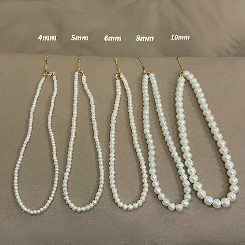 Wholesale Casual Simple Style Round Imitation Pearl Titanium Steel Wholesale Necklace