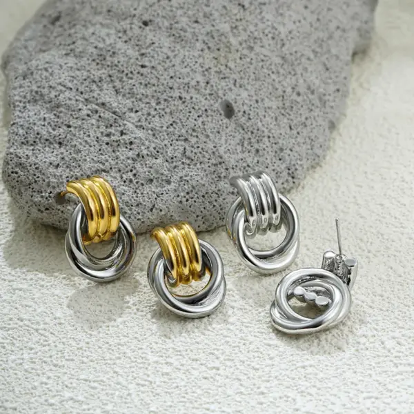 Wholesale 1 Pair Casual Classic Style Double Ring Copper Drop Earrings