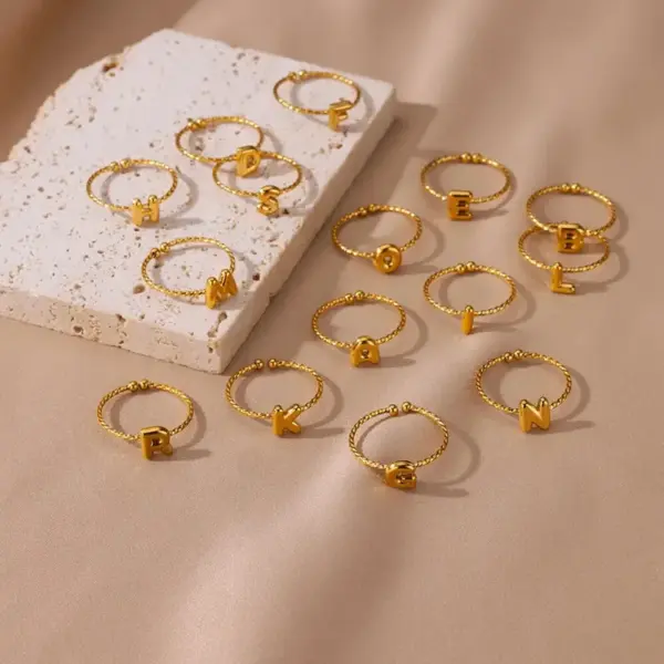 PVD Coated Real Gold Plated 18K Gold Letter 304 Stainless Steel Casual Simple Style Waterproof Non Tarnish Open Rings