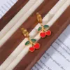 Wholesale Jewelry Elegant Sweet Cherry 304 Stainless Steel 18K Gold Plated Exy Inlay Jewelry Set