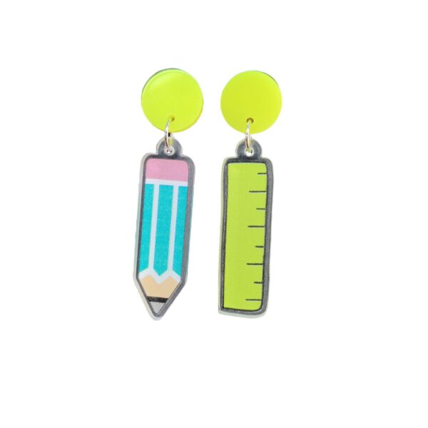 Wholesale Cross-border European and American New Graduation Season Teachers' Day Acrylic Earrings Color Pencil Ruler Earrings