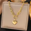 Wholesale PVD Coated Real Gold Plated Geometric Heart Shape Titanium Steel Sweet Waterproof Non Tarnish Titanium Steel Pendant Necklace