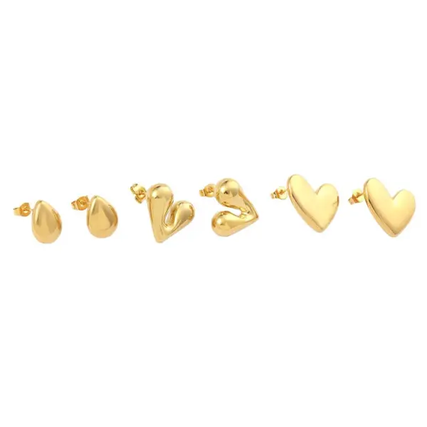 Wholesale PVD Coated 18K Gold Plated Water Droplets Heart Shape Stainless Steel Casual Sweet Waterproof Non Tarnish Ear Studs