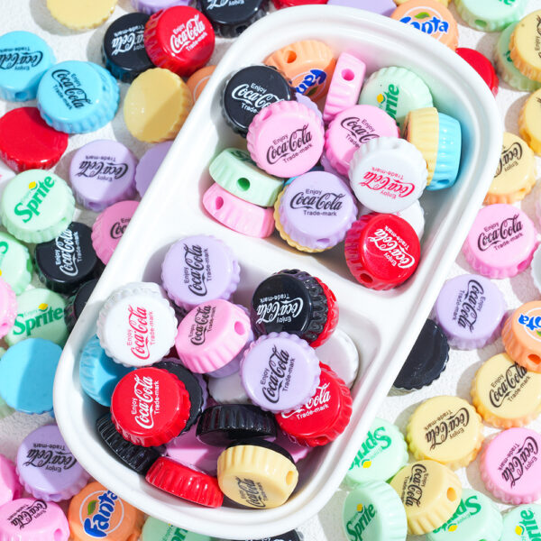 Wholesale 10pcs Soda Bottle Caps Coke Sprite and Other Perforated Bead