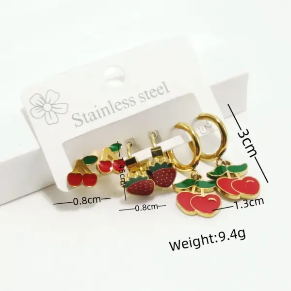 Wholesale 304 Stainless Steel Cherry Strawberry Electroplating Golden Plated Casual Cute Waterproof Non Tarnish Gold Ear Studs