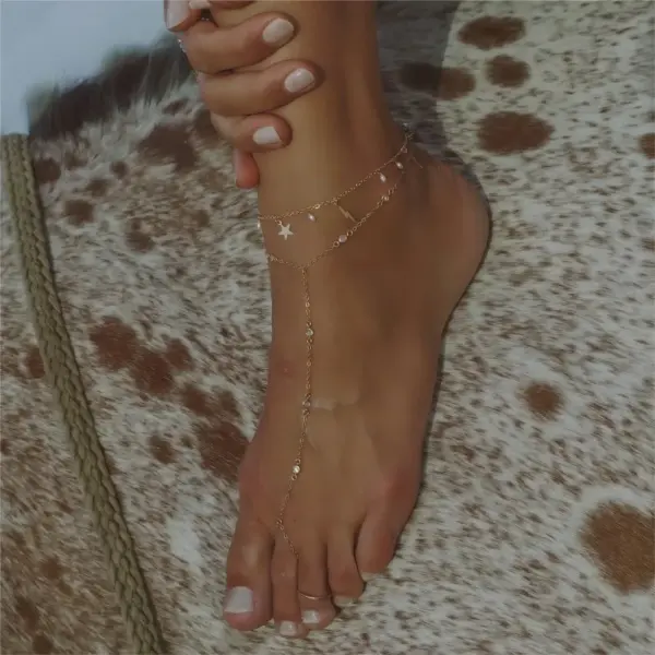 Wholesale 1 Piece IG Style Simple Style Classic Style Geometric Star 304 Stainless Steel Waterproof Non Tarnish Zircon PVD Coated Real Gold Plated 18K Gold Women's Anklet