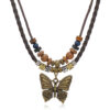 Wholesale retro butterfly alloy multi-layer wooden beads knotted hand-woven necklace jewelry