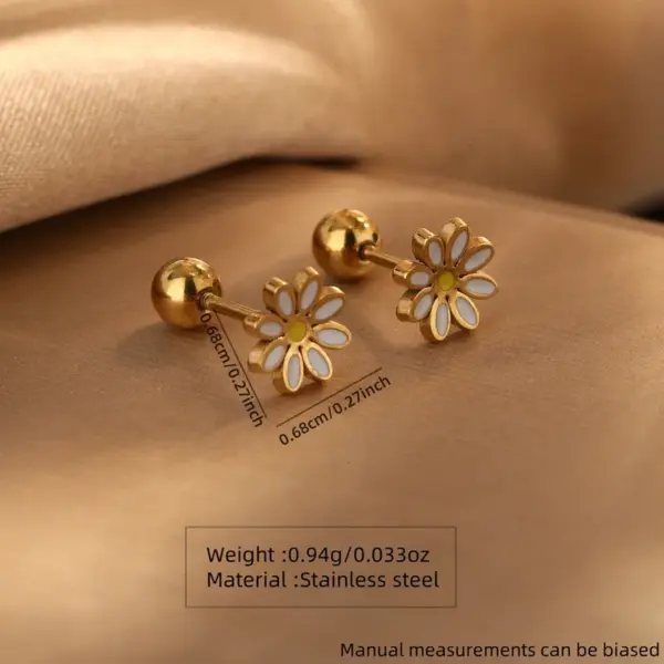 201 Stainless Steel 304 Stainless Steel Plastic Flower Ion Plating (IP) 18K Gold Plated Cute Sweet Simple Style Waterproof Non Tarnish Ear Studs