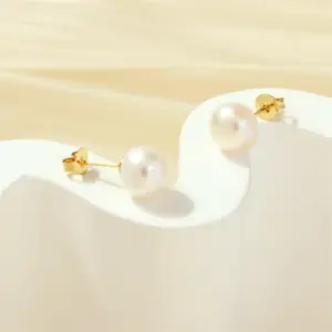 Wholesale 1 Pair Basic Simple Style Round Plating Freshwater Pearl Copper 18k Gold Plated Ear Studs