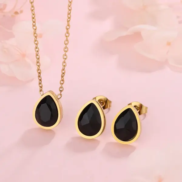 304 Stainless Steel Glass Water oplets Ion Plating (IP) Artificial Rhinestones 18K Gold Plated Sweet Simple Style Waterproof Non Tarnish Inlay Regular Chain Multicolor-Golden Yellow Jewelry Set