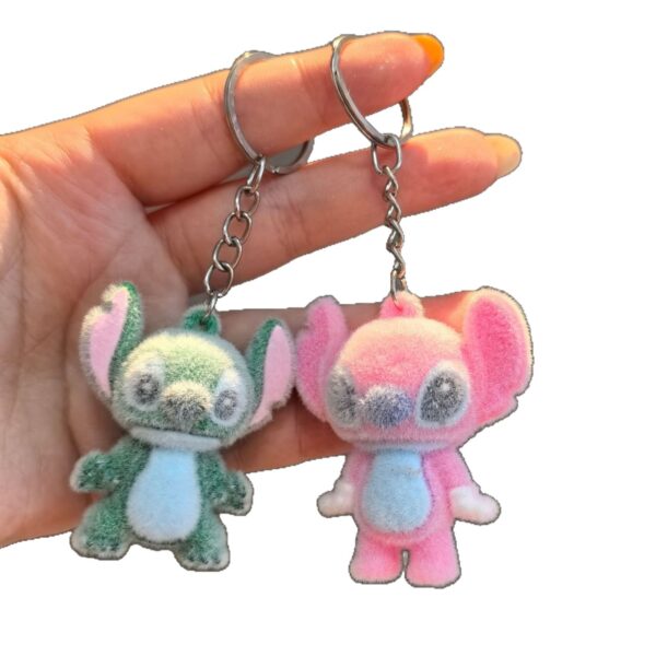 Wholesale Cartoon Stitch Keychain Pendant Three-Dimensional Flocking Bear Doll Car Keychain Bag Pendant Small Gift